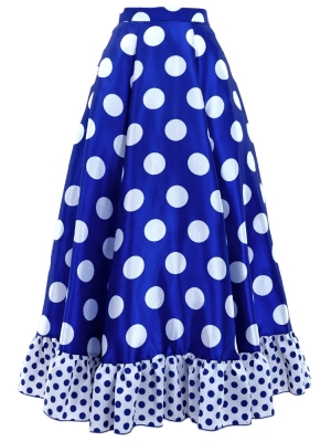 Circular Flamenco Skirt with Frills / Polka Dots / Blue & White / JFS-5