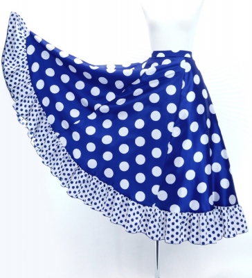 Circular Flamenco Skirt with Frills / Polka Dots / Blue & White / JFS-5