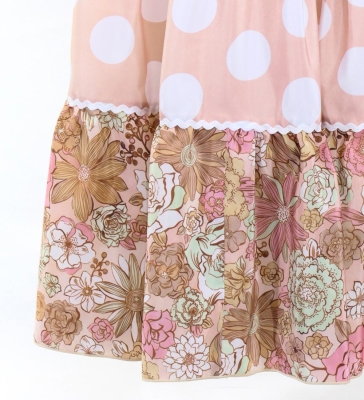 Flamenco Tiered Skirt / Floral & Dots / Pink Beige / FS-63