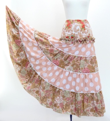 Flamenco Tiered Skirt / Floral & Dots / Pink Beige / FS-63