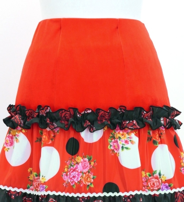 Flamenco Tiered Skirt / Roses & Dots / Red & Black / FS-66