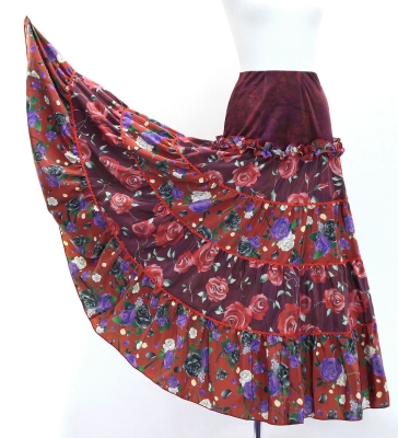 Flamenco Tiered Skirt / Roses / Wine / FS-68