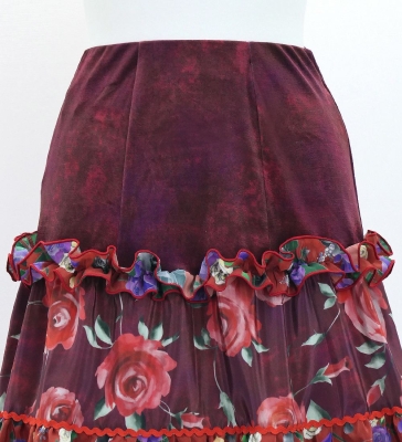 Flamenco Tiered Skirt / Roses / Wine / FS-68