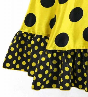 Circular Flamenco Skirt with Frills / Polka Dots / Yellow & Black / JFS-6