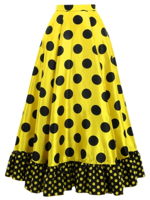 Circular Flamenco Skirt with Frills / Polka Dots / Yellow & Black / JFS-6