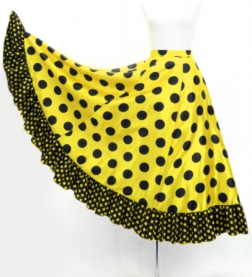 Circular Flamenco Skirt with Frills / Polka Dots / Yellow & Black / JFS-6