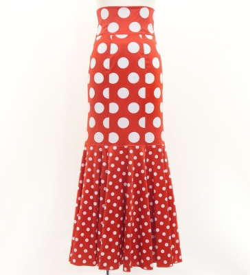 Flamenco High Waist Mermaid Skirt / Dots / FS-70
