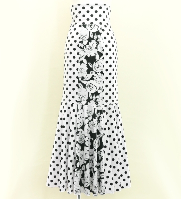 Flamenco High Waist Mermaid Skirt / Dots & Roses / FS-73