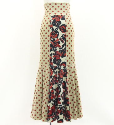 Flamenco High Waist Mermaid Skirt / Dots & Roses / FS-74