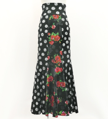Flamenco High Waist Mermaid Skirt / Dots & Roses / FS-75