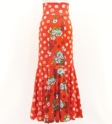 Flamenco High Waist Mermaid Skirt / Dots & Roses / FS-76