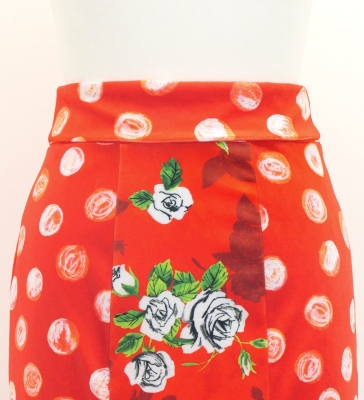 Flamenco High Waist Mermaid Skirt / Dots & Roses / FS-76