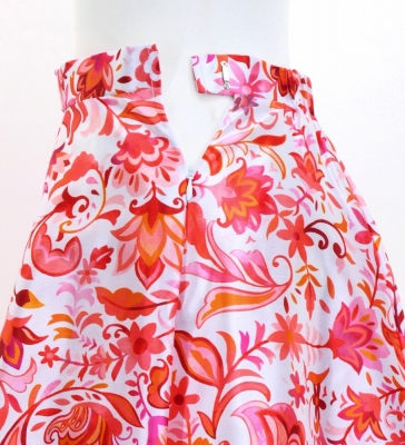 Circular Flamenco Skirt with Frills / Butterfly Paisley / White & Red / JFS-8