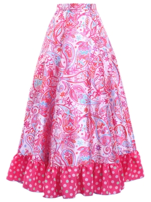 Circular Flamenco Skirt with Frills / Paisley / Pink / JFS-9