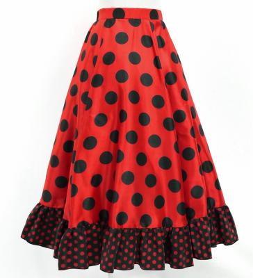 Kids Circular Flamenco Skirt with Frills / Polka Dots / Red & Black / JFSp-1