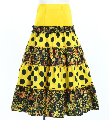 Kids Flamenco Tiered Skirt / Dots & Roses / Yellow & Black / JFSp-12