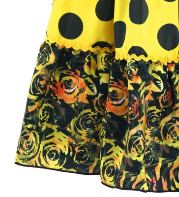 Kids Flamenco Tiered Skirt / Dots & Roses / Yellow & Black / JFSp-12