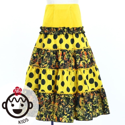 Kids Flamenco Tiered Skirt / Dots & Roses / Yellow & Black / JFSp-12