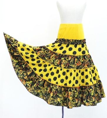 Kids Flamenco Tiered Skirt / Dots & Roses / Yellow & Black / JFSp-12