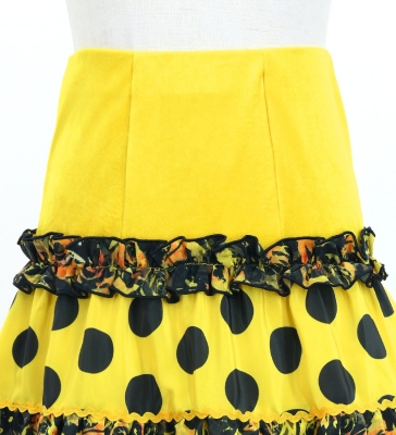 Kids Flamenco Tiered Skirt / Dots & Roses / Yellow & Black / JFSp-12