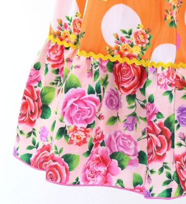 Kids Flamenco Tiered Skirt / Bouquet & Dots / Light Orange & Pink / JFSp-14