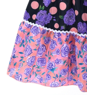 Kids Flamenco Tiered Skirt / Roses & Dots / Purple & Pink / JFSp-15