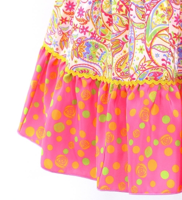 Kids Flamenco Tiered Skirt / Paisley & Dots / Pink & Yellow / JFSp-16
