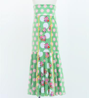 Kids Flamenco High Waist Mermaid Skirt / Bouquets & Dots / Turquoise Blue / JFSp-19