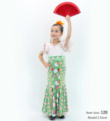 Kids Flamenco High Waist Mermaid Skirt / Bouquets & Dots / Turquoise Blue / JFSp-19