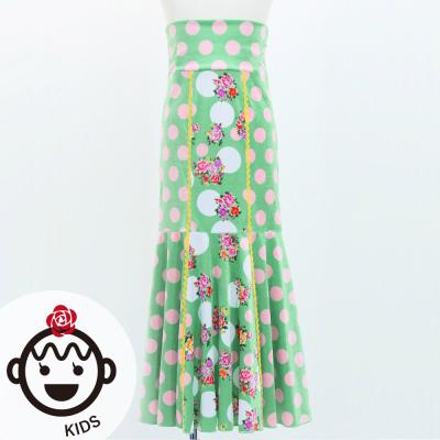 Kids Flamenco High Waist Mermaid Skirt / Bouquets & Dots / Turquoise Blue / JFSp-19