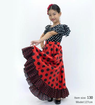 Kids Circular Flamenco Skirt with Frills / Polka Dots / Red & Black / JFSp-1