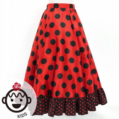 Kids Circular Flamenco Skirt with Frills / Polka Dots / Red & Black / JFSp-1