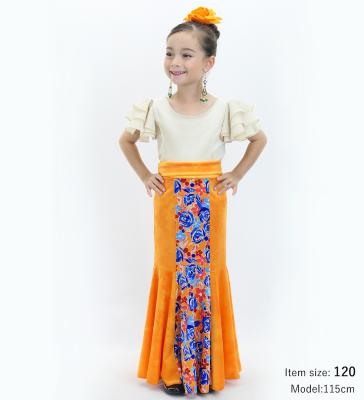 Kids Flamenco High Waist Mermaid Skirt / Rose / Orange / JFSp-20