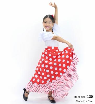 Kids Circular Flamenco Skirt with Frills / Polka Dots / Red & White / JFSp-2