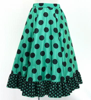 Kids Circular Flamenco Skirt with Frills / Polka Dots / Turquoise Blue & Black / JFSp-3