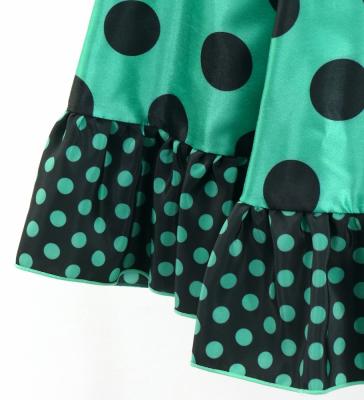 Kids Circular Flamenco Skirt with Frills / Polka Dots / Turquoise Blue & Black / JFSp-3