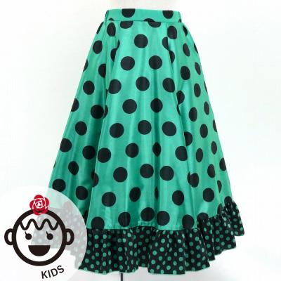 Kids Circular Flamenco Skirt with Frills / Polka Dots / Turquoise Blue & Black / JFSp-3