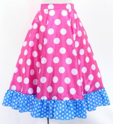 Kids Circular Flamenco Skirt with Frills / Polka Dots / Cherry Pink & Sky Blue / JFSp-4