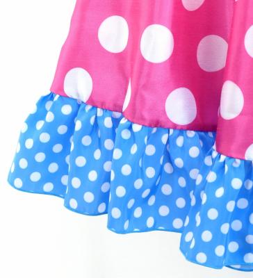 Kids Circular Flamenco Skirt with Frills / Polka Dots / Cherry Pink & Sky Blue / JFSp-4