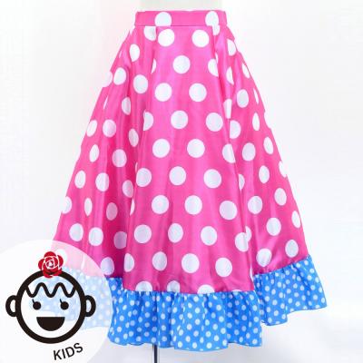 Kids Circular Flamenco Skirt with Frills / Polka Dots / Cherry Pink & Sky Blue / JFSp-4
