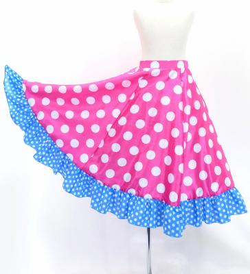 Kids Circular Flamenco Skirt with Frills / Polka Dots / Cherry Pink & Sky Blue / JFSp-4