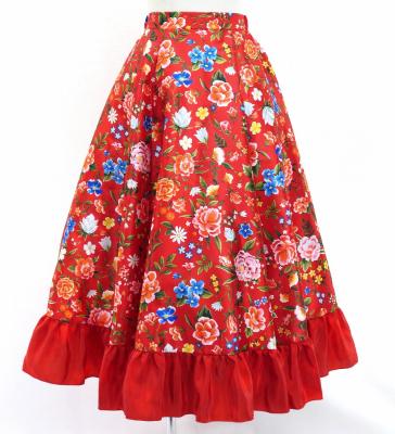 Kids Circular Flamenco Skirt with Frills / Floral / Red / JFSp-5