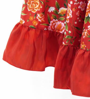 Kids Circular Flamenco Skirt with Frills / Floral / Red / JFSp-5