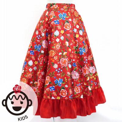 Kids Circular Flamenco Skirt with Frills / Floral / Red / JFSp-5