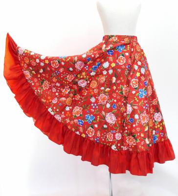 Kids Circular Flamenco Skirt with Frills / Floral / Red / JFSp-5