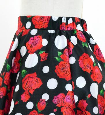 Kids Circular Flamenco Skirt with Frills / Rose & Dots / Black & Red / JFSp-6