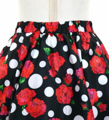Kids Circular Flamenco Skirt with Frills / Rose & Dots / Black & Red / JFSp-6