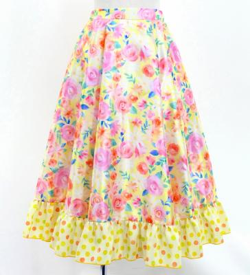Kids Circular Flamenco Skirt with Frills / Floral / Cream / JFSp-7