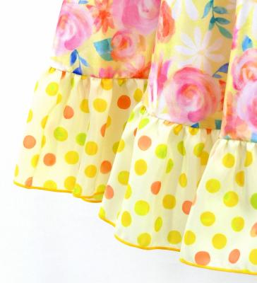 Kids Circular Flamenco Skirt with Frills / Floral / Cream / JFSp-7