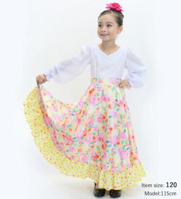 Kids Circular Flamenco Skirt with Frills / Floral / Cream / JFSp-7